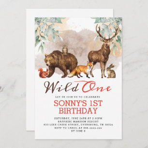 Invitation Animaux de forêt Wild One fête d'anniversaire