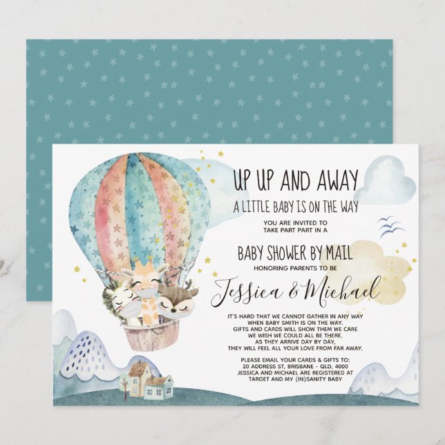 Invitation Animaux de haut et de loin dans le Baby shower Mas (Devant / Derrière)