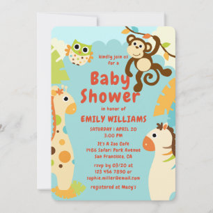 Invitation Animaux de jungle mignons et colorés pour Baby Sho