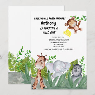 Invitation Animaux de jungle se cachant dans la première
