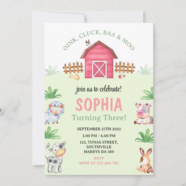 Invitation Animaux de la ferme Barnyard Anniversaire (Devant)