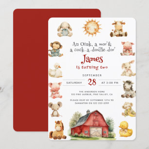 Invitation Animaux de la ferme bébé à l'aquarelle Fête d'anni
