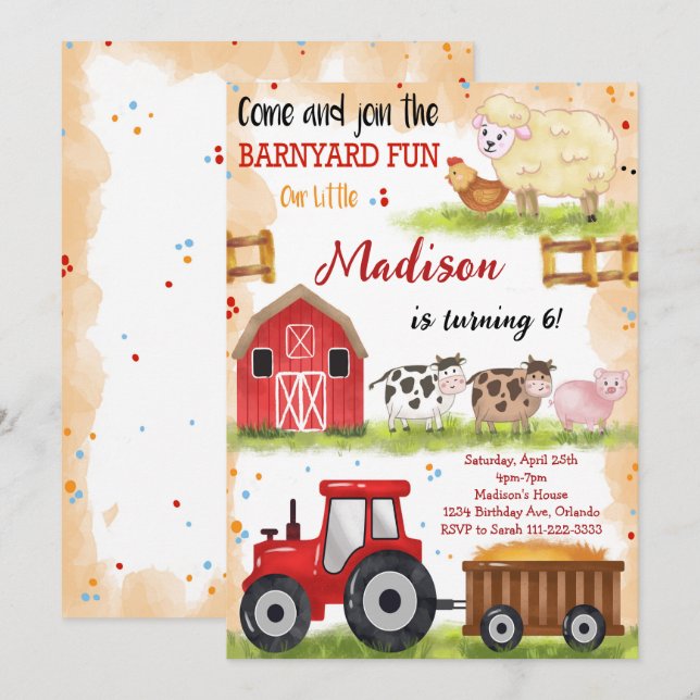 Invitation Animaux de la ferme de Barnyard Amusement Invitati (Devant / Derrière)