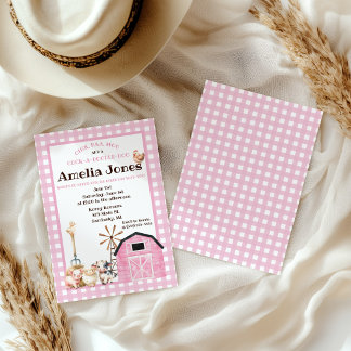 Invitation Animaux de la ferme rose, fête d'anniversaire pour