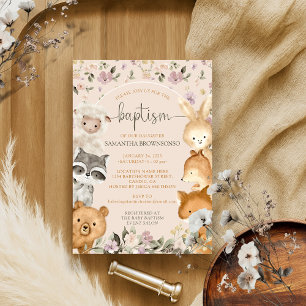 Invitation Animaux de la ferme roses Ours Renard Lapin Raton 