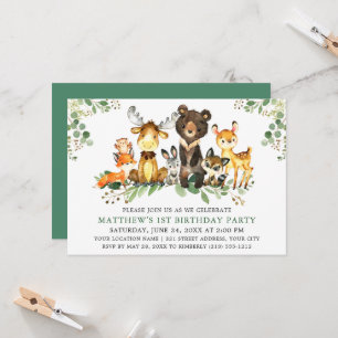 Invitation Animaux de la forêt à l'aquarelle pour un premier
