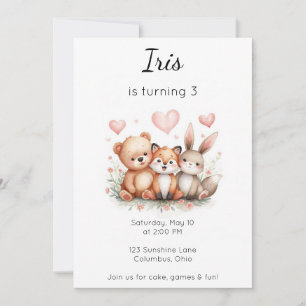 Invitation Animaux de la Forêt Anniversaire Ours Renard Lapin