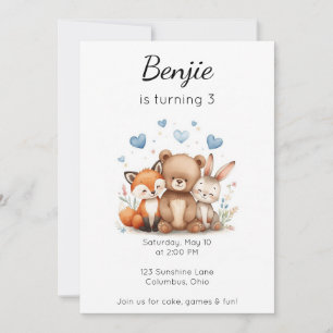 Invitation Animaux de la forêt Anniversaire Ours Renard Lapin