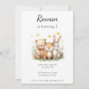 Invitation Animaux de la Forêt Anniversaire Ours Renard Lapin