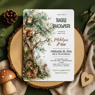 Invitation Animaux de la Forêt Aquarelle Baby Shower Neutre