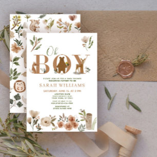 Invitation Animaux de la forêt Boho Marron Oh Garçon Baby Sho