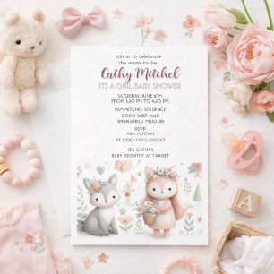Invitation Animaux de la forêt "C'est une fille" Baby Shower