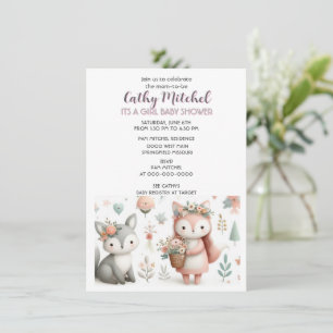 Invitation Animaux de la forêt "C'est une fille" Baby Shower 