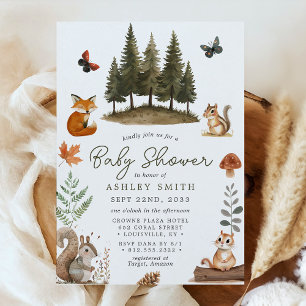 Invitation Animaux de la forêt de bois aquarelle Baby Shower