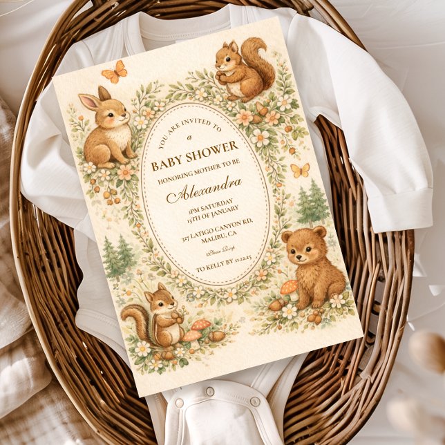 Invitation Animaux de la Forêt de Bois Baby Shower (Créateur téléchargé)