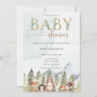 Invitation Animaux de la Forêt de Bois Baby Shower