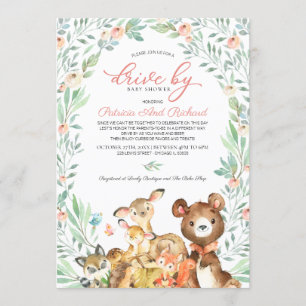 Invitation Animaux de la forêt Drive By Baby Shower Végétatio