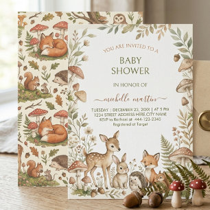 Invitation Animaux de la forêt et champignons Fête prénatale 