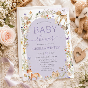 Invitation Animaux de la forêt fantaisistes Baby Shower Fleur