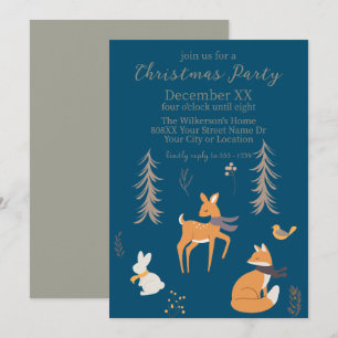 Invitation Animaux de la forêt hivernale Art populaire Bleu N