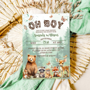 Invitation Animaux de la forêt Oh Boy Baby shower Bohème
