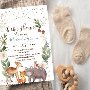 Invitation Animaux de la Forêt Rayures Baby Shower