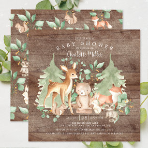 Invitation Animaux de la forêt rustique Baby Shower