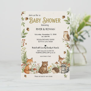 Invitation Animaux de la forêt rustique   Baby Shower tout-en