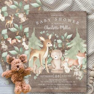Invitation Animaux de la forêt rustique pour Baby Shower