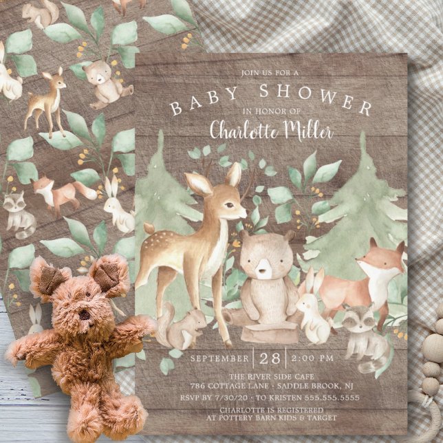 Invitation Animaux de la forêt rustique pour Baby Shower (Créateur téléchargé)