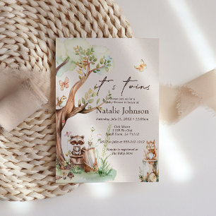 Invitation Animaux de la Forêt Twins Bohème Baby Shower