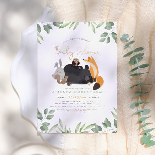 Invitation Animaux de la Forêt Verdure d'Or Bain de Bébé