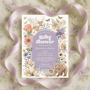 Invitation Animaux de la forêt violette Baby Shower Fleur sau