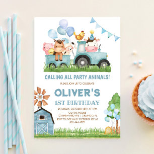 Invitation Animaux de la grange, Cour de ferme, Fête du 1er a