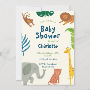 Invitation Animaux de la jungle amusants Baby shower Invitati