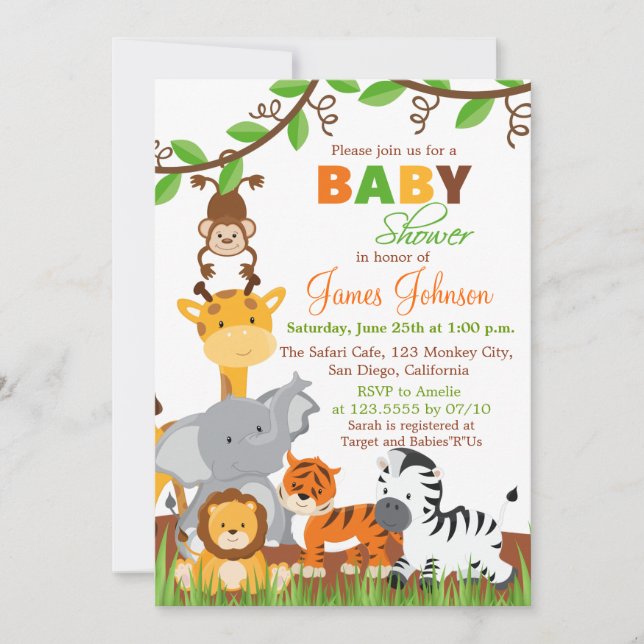Invitation Animaux de la jungle mignonne Baby shower Invitati (Devant)