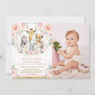Invitation Animaux de la jungle rose floue sauvage Un anniver