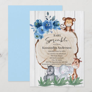 Invitation Animaux de la jungle rustique Fleurs roses Baby Sp