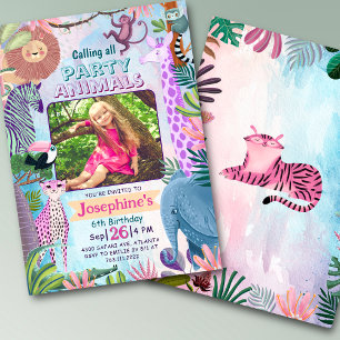 Invitation Animaux de la jungle safari pour fille de tout âge
