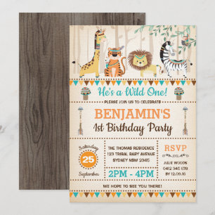 Invitation Animaux de la jungle tribale Sauvage rustique Un 1