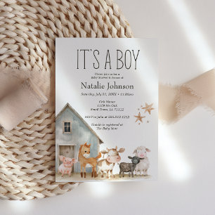 Invitation Animaux de la Petite Ferme pour Garçon Baby Shower