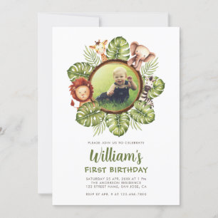 Invitation Animaux de la Savane Photo Feuillage de la Jungle 