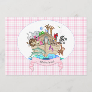 Invitation Animaux de l'Arche de Noé Gingham Rose