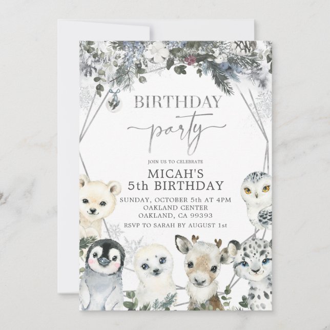 Invitation Animaux de l'Arctique L'hiver Fête d'anniversaire  (Devant)