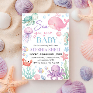 Invitation Animaux de l'océan mignons Sea You Soon Baby Showe