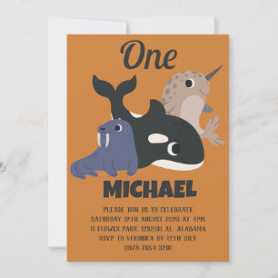 Invitation Animaux de mer Simple moderne mignonne Premier ann