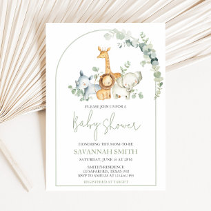 Invitation Animaux de Safari Baby Shower Verdure