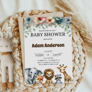 Invitation Animaux de Safari en Forêt pour Baby Shower