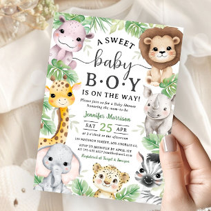 Invitation Animaux de Safari Fête de Naissance Garçon Jungle