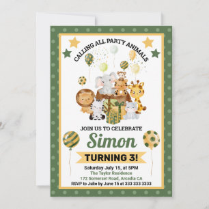 Invitation Animaux de safari jungle aquarelle enfants anniver